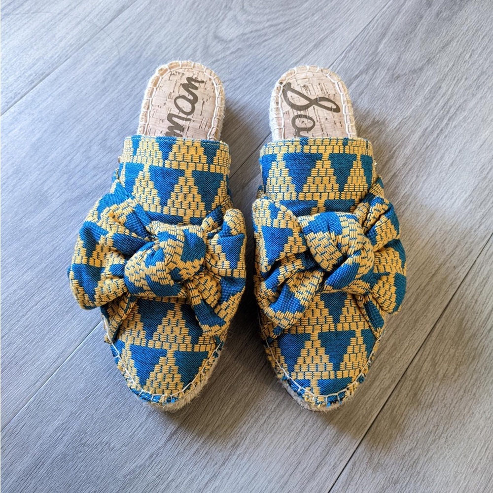 Sam Edelman Lynda Espadrille Bow Yellow And Blue Mule Flat Size 7